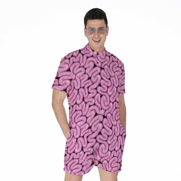 Halloween Brain Short Sleeve Men'S Rompers, Halloween Decorative Casual Summer Jumpsuits Outfit