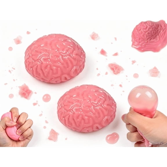 Halloween Brain Stress Balls, Pink BrainShaped Fidget Squeeze Balls, Soft Novelty Stress Relief Squeeze Toy for Tension & Anxiety Relief for Teens and Adults