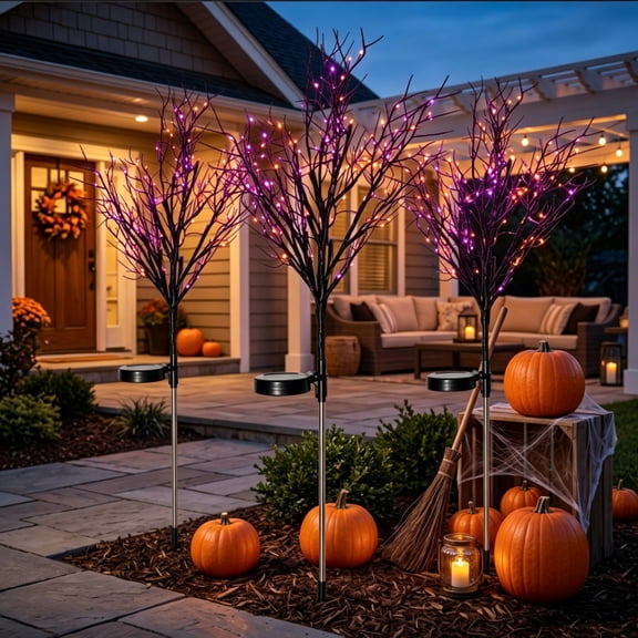 Halloween Branch Lights Solar Twig Light Glowing Branch Decor Solar Powered and Flexible Shape Waterproof Build and Easy Setup for Yard Porch Flowerpot Display and Home Party