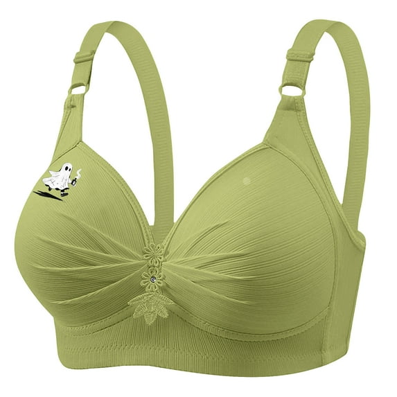 Halloween Bras for Women Cute Ghost Bra Adjustable Straps Push Up Full Coverage Wireless Comfy Bralettes Underwear Green X-Small