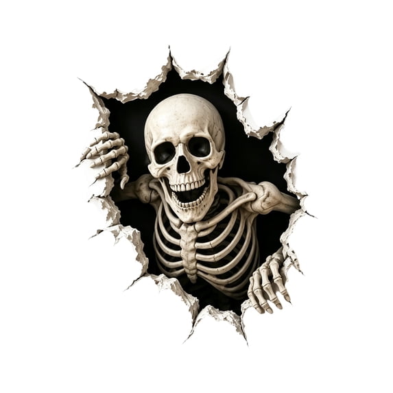 Halloween Break-In 3D Wall Decals, Horror Halloween Wall Decor, Self Adhesive Wall Stickers for Window Bedroom Halloween Indoor Decor (Skeleton)
