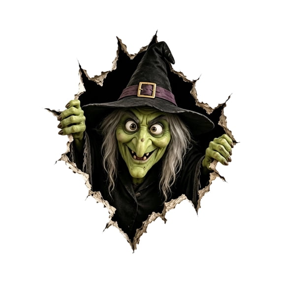 Halloween Break-In 3D Wall Decals, Horror Halloween Wall Decor, Self Adhesive Wall Stickers for Window Bedroom Halloween Indoor Decor (Witch)