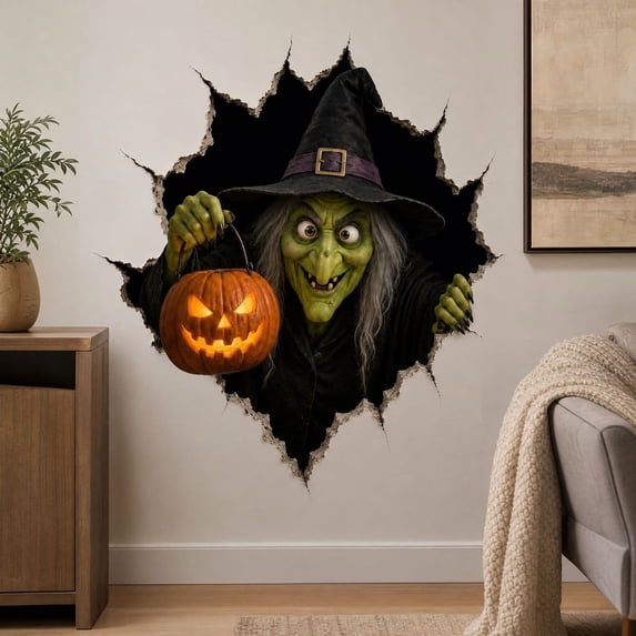 Halloween Break in 3D Wall Decals, Spooky Witch Halloween Wall Decals, 3D Halloween Wall Decals for Parties Halloween Home Decor And Indoor Spaces