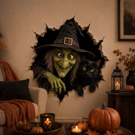 Halloween Break in 3D Wall Decals, Spooky Witch Halloween Wall Decals, 3D Halloween Wall Decals for Parties Halloween Home Decor And Indoor Spaces