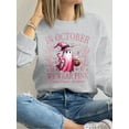 thumbnail image 1 of Halloween Breast Cancer Ghost Pumpkin Pink Ribbon Print  Long Sleeve Shirts For Women Gray One-piece, 1 of 4