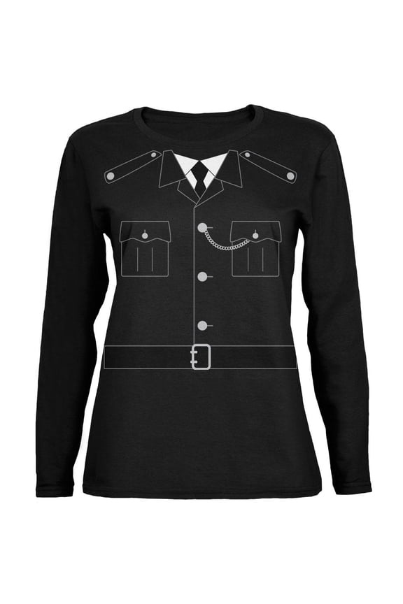 Halloween British Bobby Copper Police Costume Ladies' Relaxed Jersey Long-Sleeve Tee Black SM