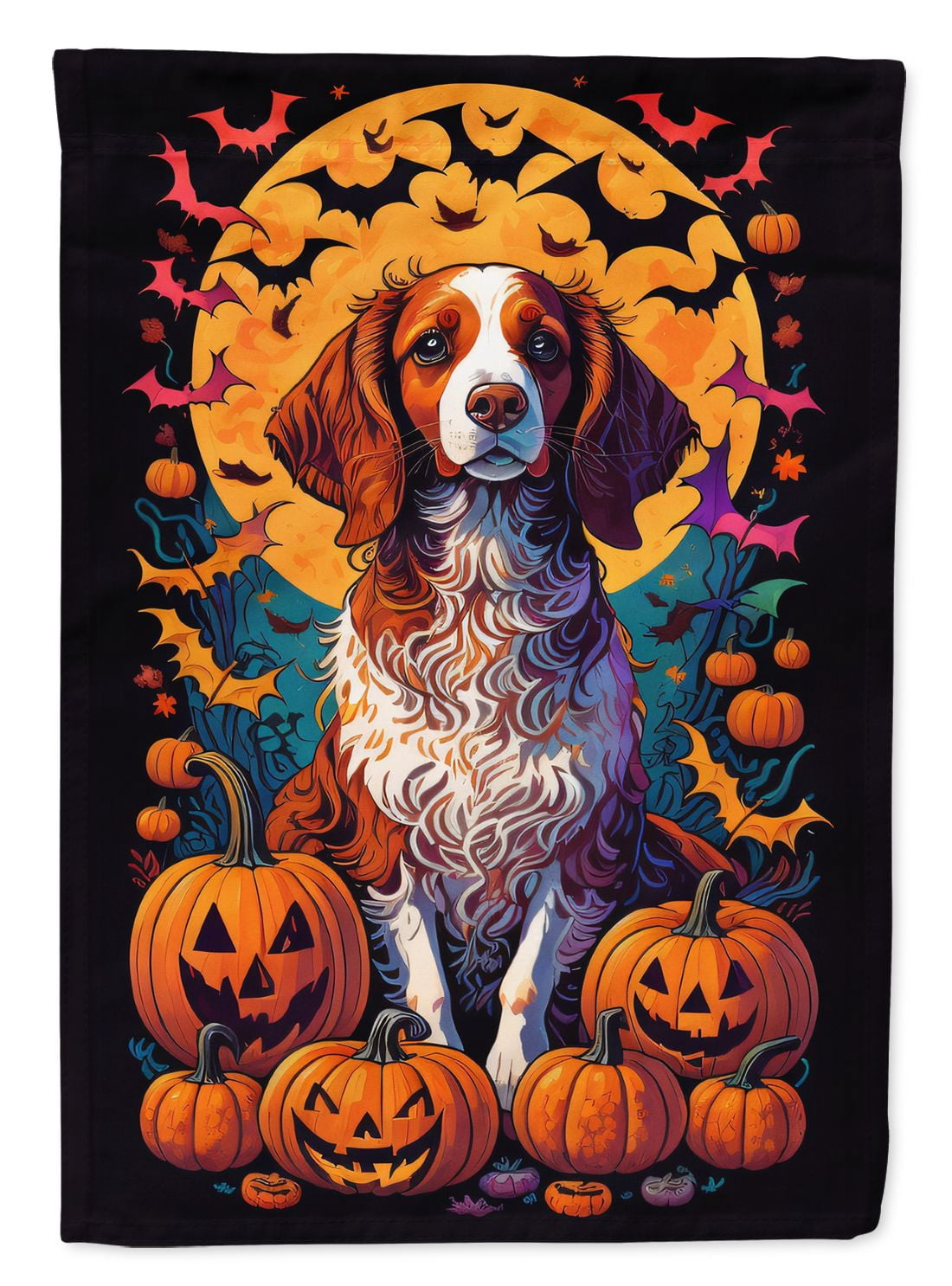 Halloween Brittany Spaniel Dog House Flag 28x40IN Double-Sided Polyester Decorative Sleeve Pole Flag for Outdoor Home Garden