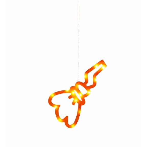 Halloween Broom Neon Rope Light 16 Inch Orange Glowing Witch Decor, Indoor Outdoor Hanging String Lights for Yard Porch Party, Spooky Garland with Lights 1 Pack