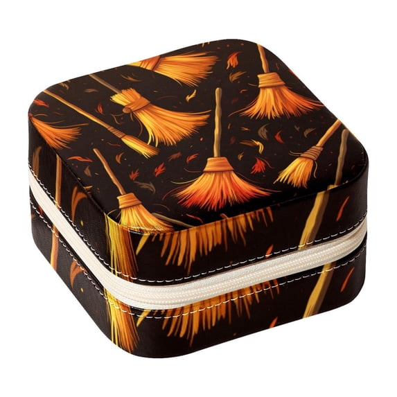 Halloween Broom Travel Portable Square Jewelry Box Earring Organizer Necklace Holder Bracelet Holder Display Case Decorative Box Jewelry