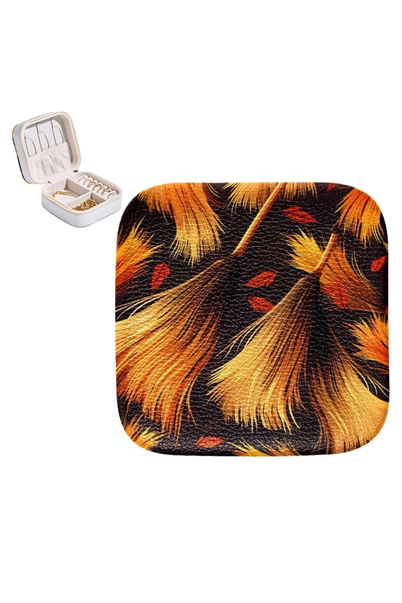 Halloween Broom Travel Portable Square Jewelry Box Organizer for Girls and Women - Rings Earrings Necklaces Bracelets Storage Display Case
