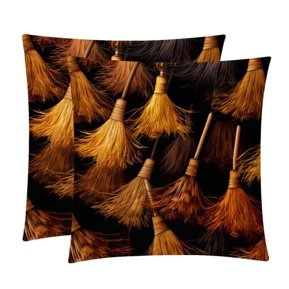 Halloween Broom Velvet Throw Pillow Covers Set of 2 - Sizes 16x16, 18x18, 20x20 Inches - Decorative Pillows with Unique Patterns for Various Occasions