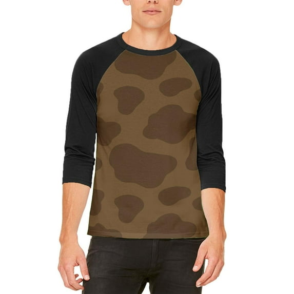Halloween Brown Chocolate Milk Cow Costume Mens Raglan T Shirt White-Black LG