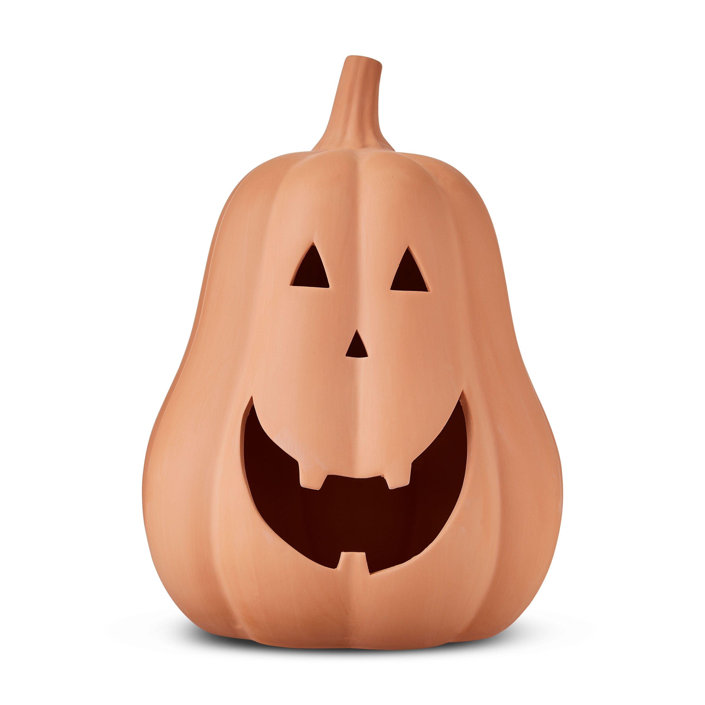 Clay Pumpkin Jack-o'-Lantern Tabletop Decor, Brown, 13", Fall Indoor by Way To Celebrate