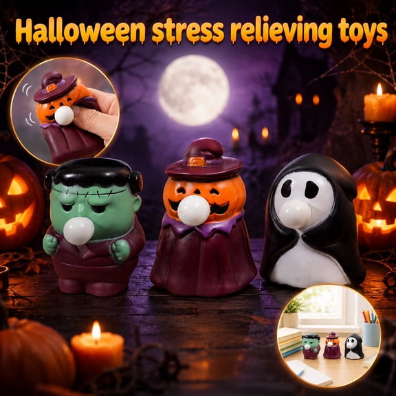 Halloween Bubble Blowing Stress Relief Squishy Toys, Slow Rising Squishies Toys, Hallowen Squeeze Spit Bubble Toys for Kids, Hallowen Squeeze Fidget Toys for Kids Party Favors