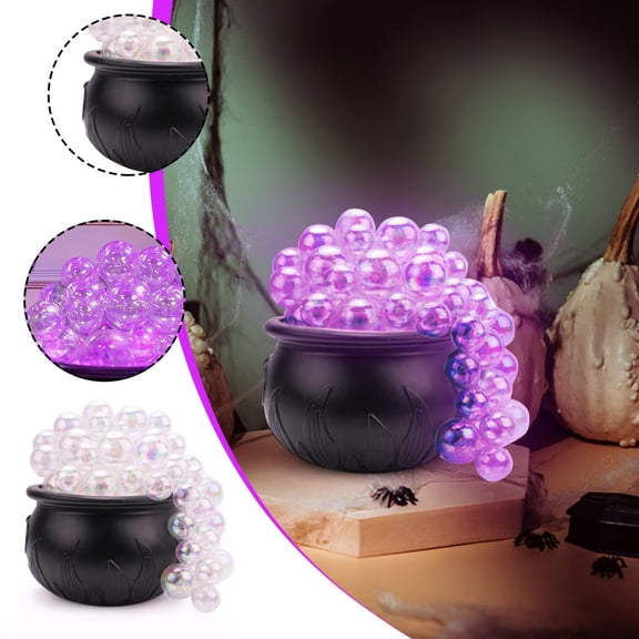 Halloween Bubble Cauldron Decoration, LED Light Up Witch Pot with Floating Bubble Effect, Spooky Desktop Party Home Decor