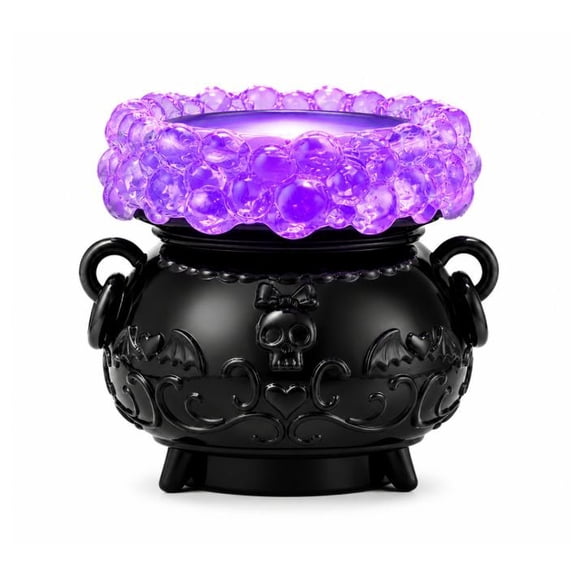 Halloween Bubbling Witch Cauldron Candle Holder, Purple LED Mist Bat Embossed Resin Potion Cauldron for Spooky Home Table Party Decor,2PC