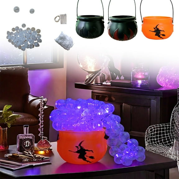Halloween Bubbling Witch Cauldron - Cauldron Pot with Twinkling Lights for DIY Spooky Kitchen & Table Decor