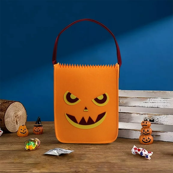 Halloween Bucket Bag,Pumpkin Candy Bucket Decorations,Halloween Pumpkin Plush Tote Bucket,Candy Cute Halloween Basket with Handle for Party Favor Supplies Gifts Goody Candy Bags for Party Favors