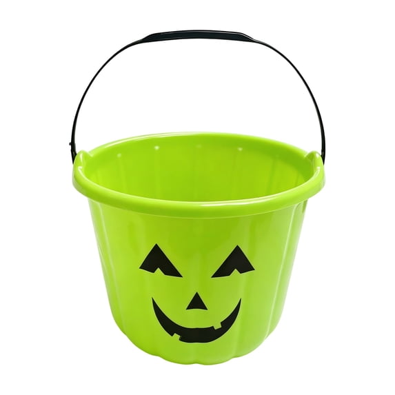 Halloween Bucket, Pumpkin bucket, Trick or Treat Buckets, Halloween Pumpkin Candy Pails with Handles, Plastic Jack O Lantern Party Favor Baskets, Green Halloween Decor Pails for Halloween Party