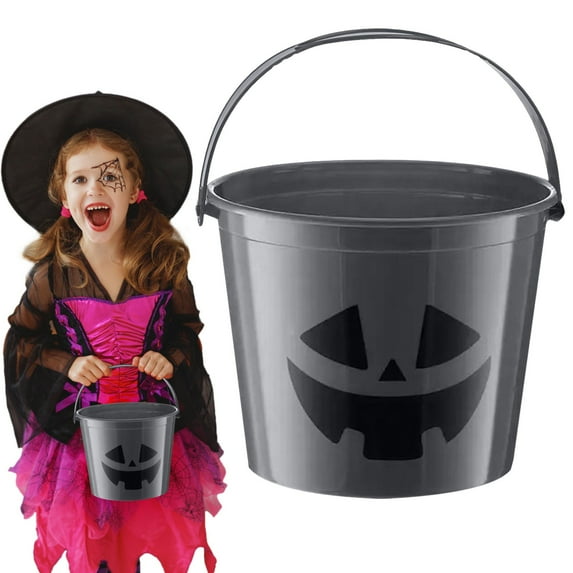 Halloween Buckets, Halloween Plastic Candy Pails, Portable Plastic Candy Trick or Treat Basket for Halloween Party Supplies, Orange Purple Green Black Blue Pink