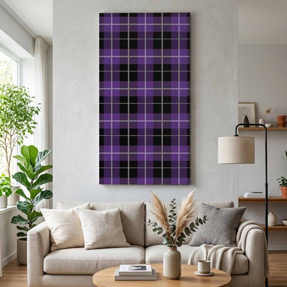 Halloween Buffalo Canvas Wall Art for Living Room, Purple Black Plaid Poster Print Painting for Bedroom Office Home Decoration Wall Pictures Prepare To Hang 24"x48"