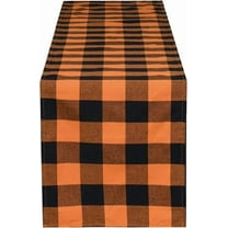 Halloween Buffalo Check Plaid Table Runner, Cotton Polyester Blend Classic Family Dinner Table Runners for Indoor Outdoor Parties Events Home Decoration (Orange and Black, 14 x 72 Inch)