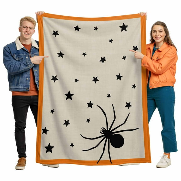 Halloween Bug Flannel Blanket for Bed,Travel and Camping, Stars Orange Border Linen Texture Super Soft Cozy Blanket for All Seasons 50"x80"