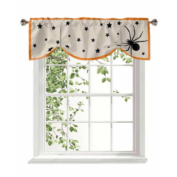 Halloween Bug Tie Up Valances Curtain, Adjustable Kitchen Stars Orange Border Linen Texture Valances for Windows Decor, Rod Pocket Short Curtains Set for Bedroom/Bathroom, 42"x18"