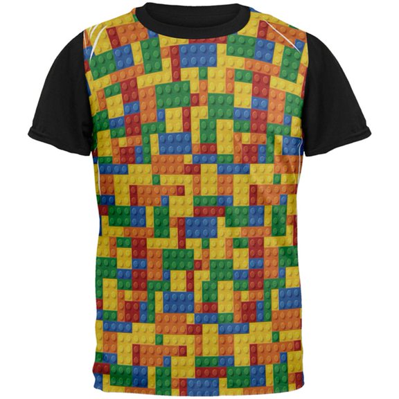 Halloween Building Blocks Costume All Over Mens Black Back T Shirt Multi SM