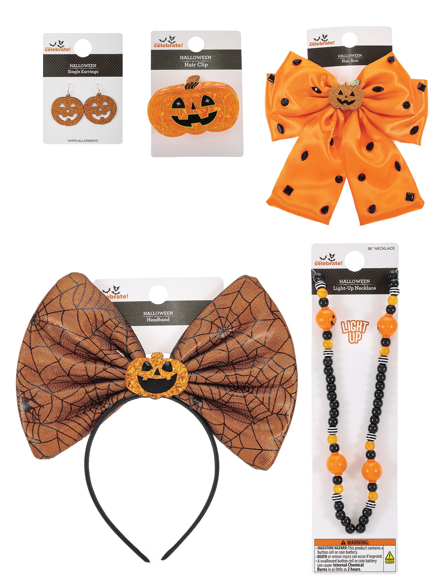 Way to Celebrate Halloween Essential 5-Piece Jack-O-Lantern Jewelry and Accessory Bundle