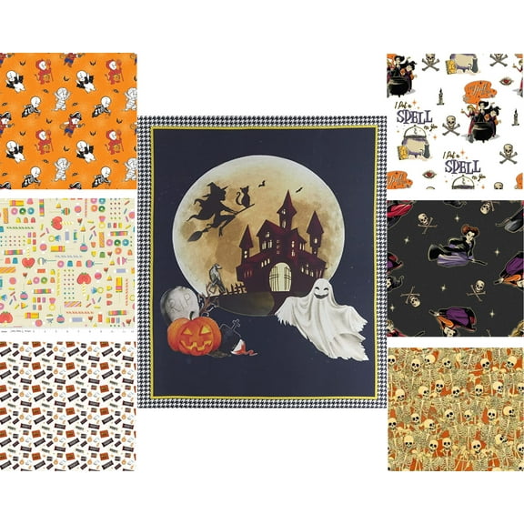 Halloween Bundle with Darkside Panel and 6 print Bundle, FAT Quarter, 1/2 Yard, or 1 Yard