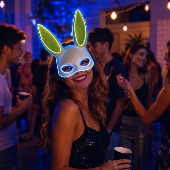 Halloween Bunny Half Face Mask, Glowing Rabbit Mask Accessory for Halloween Party Supplies