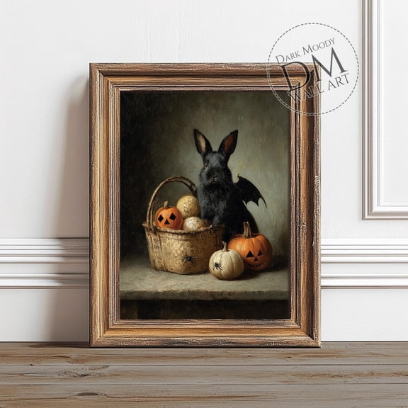 Halloween Bunny Wall Art Print Gothic Pumpkin Decor