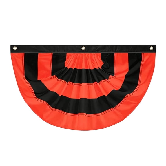 Halloween Bunting Banner Orange Black Pleated Half Fan Flag Weather Resistant Polyester Garland for Outdoor Porch Yard Garden Decor