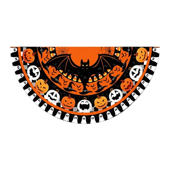 Halloween Bunting Flags, Orange Black Ghost Pumpkin Bat Banner, Weatherproof Polyester Half Fan Pennant with 3 Grommets for Indoor Outdoor Yard Porch Party Decor, 3x1.5 Ft