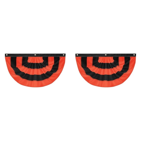 Halloween Bunting Flags for Outside Pleated Half Fan Flag Hanging Banner Outdoor With 3 Grommet for Halloween Porch Garden Yard Holiday Harvest Indoor Home House Fall Decorations,Black Orange