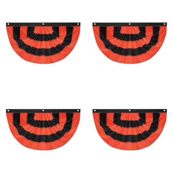 Halloween Bunting Flags for Outside Pleated Half Fan Flag Hanging Banner Outdoor With 3 Grommet for Halloween Porch Garden Yard Holiday Harvest Indoor Home House Fall Decorations,Black Orange