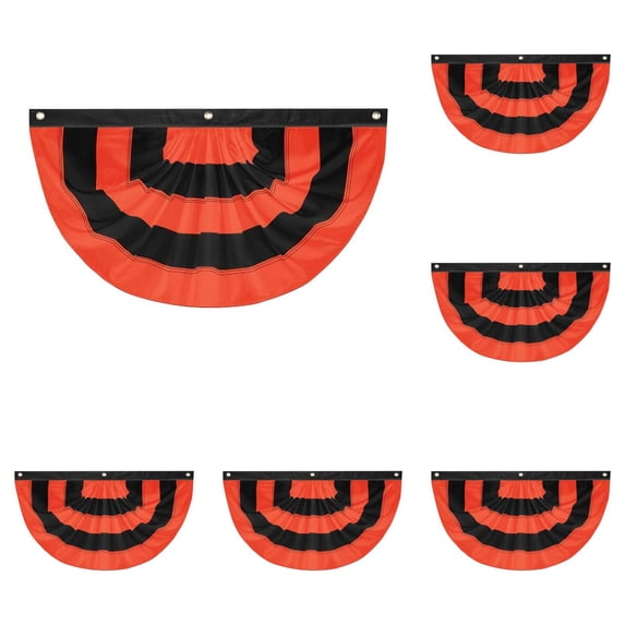 Halloween Bunting Flags for Outside Pleated Half Fan Flag Hanging Banner Outdoor With 3 Grommet for Halloween Porch Garden Yard Holiday Harvest Indoor Home House Fall Decorations,Black Orange