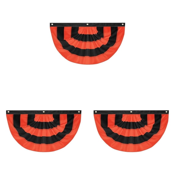 Halloween Bunting Flags for Outside Pleated Half Fan Flag Hanging Banner Outdoor With 3 Grommet for Halloween Porch Garden Yard Holiday Harvest Indoor Home House Fall Decorations,Black Orange