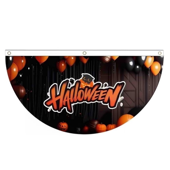 Halloween Buntings for Outside - 3×1.5 Ft Halloween Bunting Half Fan Hanging Pleated Flag Banner, Fan Flag Bunting Outdoor Flag for Halloween Indoor Outdoor House Holiday Yard Decorations Party Props