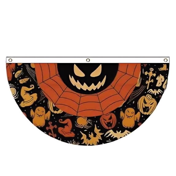 Halloween Buntings for Outside - 3×1.5 Ft Happy Halloween Pumpkin Bunting Flag Perfect for Indoor/Outdoor Autumn & Halloween House Decor