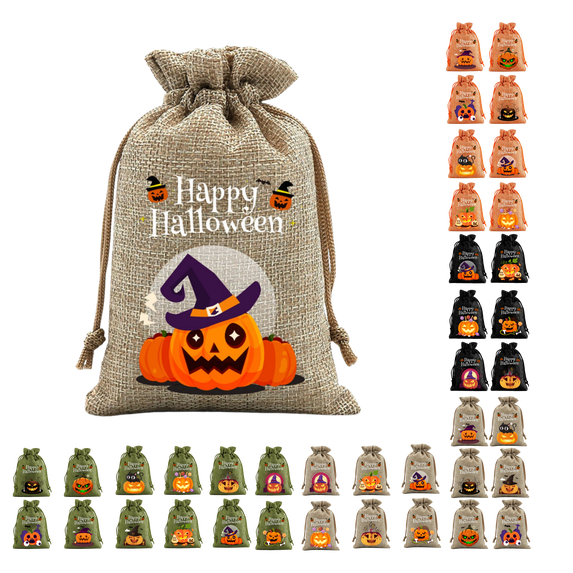 Halloween Burlap Candy Bags, Burlap Gift Bags with Drawstrings Goodie Treat Bags Trick or Treat Bags for Halloween Party Supplies