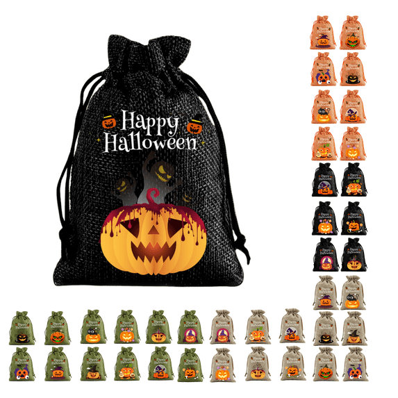Halloween Burlap Candy Bags, Burlap Gift Bags with Drawstrings Goodie Treat Bags Trick or Treat Bags for Halloween Party Supplies