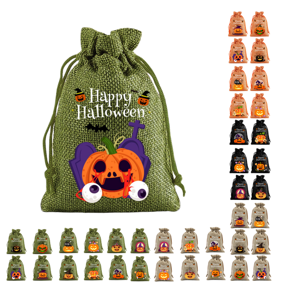Halloween Burlap Candy Bags, Burlap Gift Bags with Drawstrings Goodie Treat Bags Trick or Treat Bags for Halloween Party Supplies
