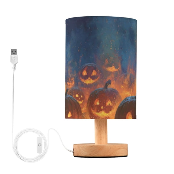Halloween Burning Pumpkins Full Moon Table Lamp with USB Port LED Warm Light Lamp Night Light Home Decor