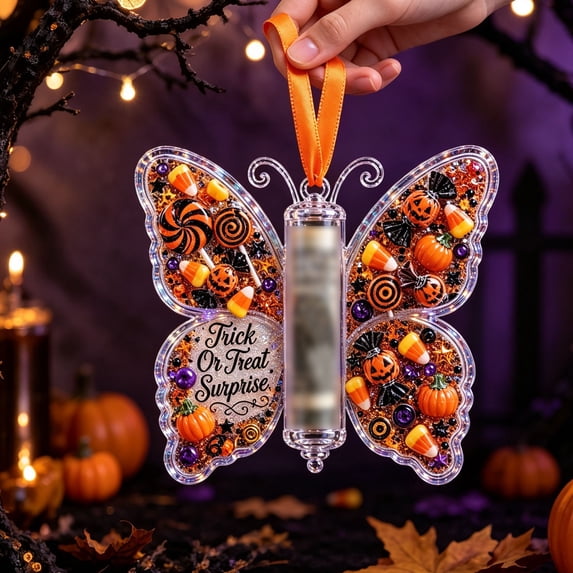 Halloween Butterfly Acrylic Cash Holder Ornament, Tree Hanging Money Gift Keepsake, Sold Individually
