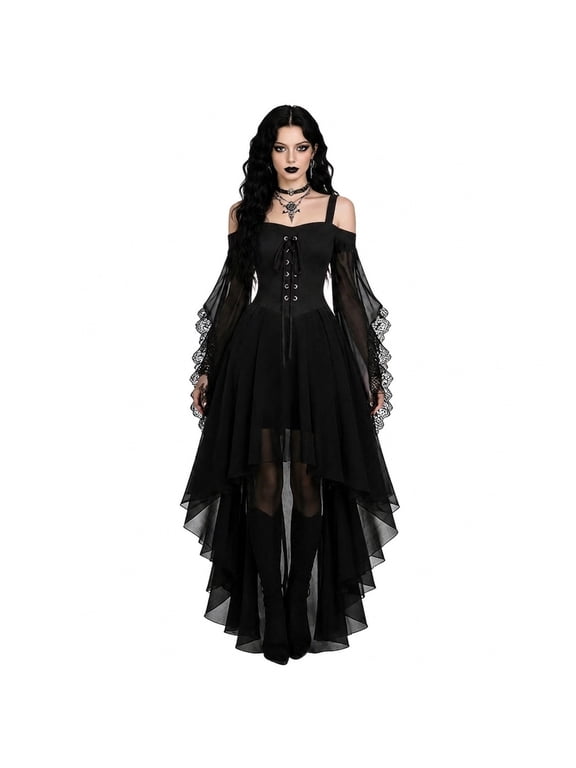 Halloween Butterfly Sleeve Mesh Gothic Dress For Women Off Shoulder Witch Dress 2026 Gothic Vampire Renaissance Steampunk Medieval