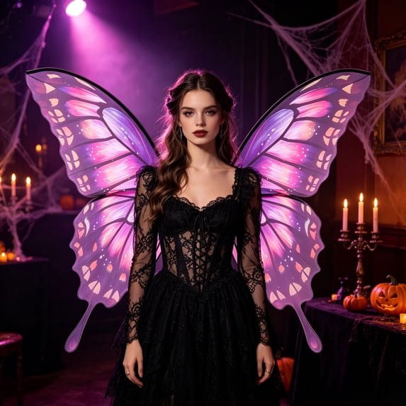 Halloween Butterfly Wing Costume Prop, Polyester Construction, Wearable Costume Backpiece for Halloween Party and Dress-Up Events, Indoor Display for Living Room, Bedroom, Mantel and Shelf, Black