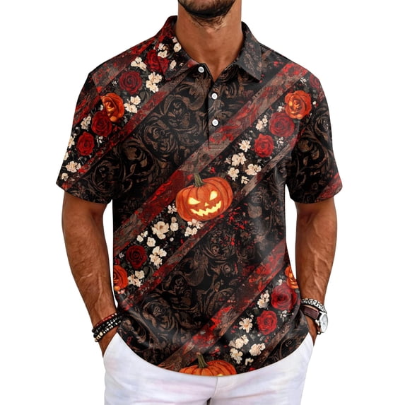 Halloween Button Down Shirts for Men Button Down Pumpkin Skull Print Short Sleeve Tops Breathable Vintage Hawaiian Beach T-Shirts Green XXL