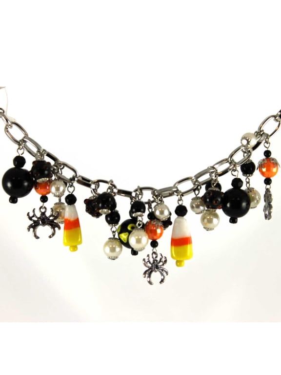 CANDY CORN AND CROWS BRACELET Glass Metal Beads Silvestri 20081702